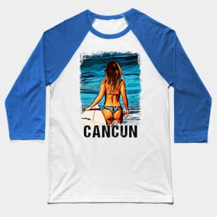 Cancun Mexico ✪ Vintage style poster ✔ Gorgeous Surfer Girl Baseball T-Shirt